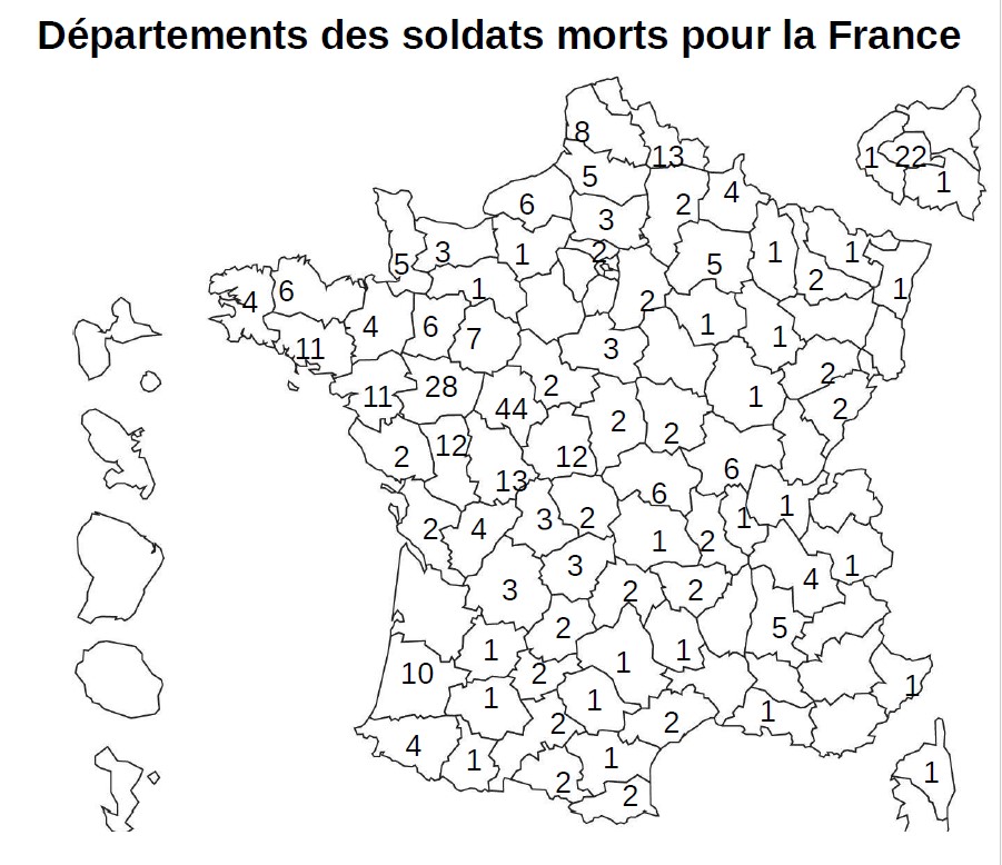 Carte des départements d'origine des soldats français